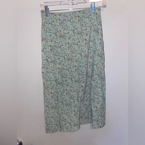 Green Floral Mid Length Skirt
